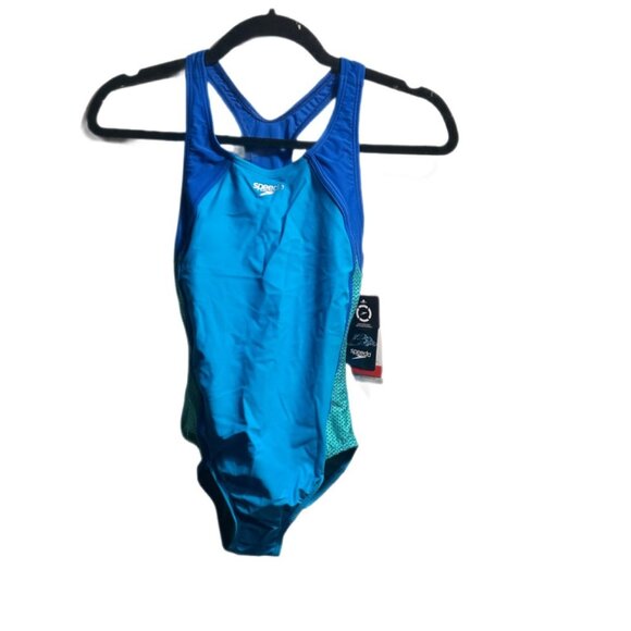 Speedo Girls Mesh Splice One-Piece Swimsuit | Size 14 NWT - Picture 2 of 4